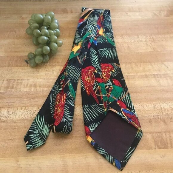 #1156 ADDICTION BIRD PRINT SILK NECKTIE 60X4 - Picture 3 of 5